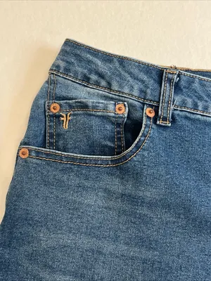 FRYE Women’s Blue Straight-Leg Denim Jeans size 4/27 slight distressed 5 pockets thumbnail 6