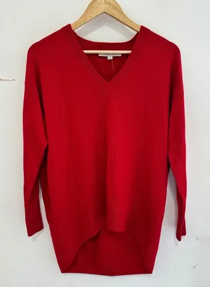Loft Womens Red V-Neck High-Low Sweater XS NWT Workwear Holidays‎ thumbnail 1