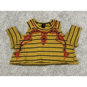 Free People New Romantics Yellow Embroidered Cold Shoulder Crop Top XS thumbnail 2