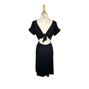 Entro Midi Dress Womens Small Black Open‎ Tie Back Short Sleeve Pockets 6164 thumbnail 5