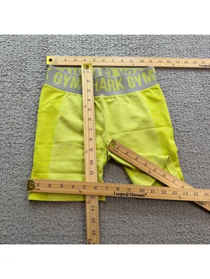 Gymshark Flex Seamless Shorts Women’s S Yellow Gray Logo Workout Gym Biker thumbnail 4