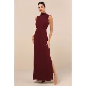 NWT Lulus Classic Elegance Plum Chiffon Sleeveless Mock Neck Maxi Dress Size S thumbnail 2