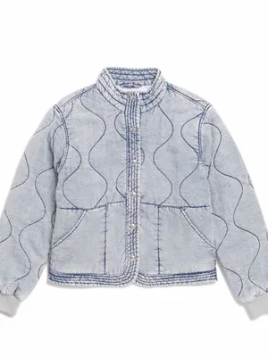 Kensie Jeans Quilted Denim Bomber Jacket Light Acid Wash Chambray Size M thumbnail 3