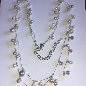 Chico's Silver Tone Faux Pearl Beaded Boho Double Strand Necklace thumbnail 1