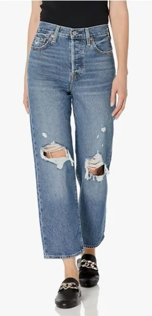 Levi’s Ribcage Straight Ankle Distressed Denim Jeans thumbnail 1