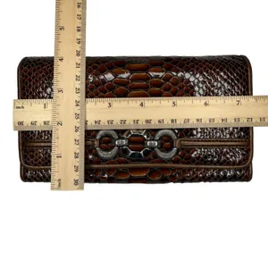 Vintage Brighton Set Brown Snake Print Purse Bag Slouchy Leather Matching Wallet thumbnail 16