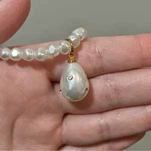 White Pearl Beaded Fashion Necklace with Teardrop Pendant thumbnail 9