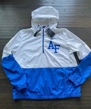 Nike Air Force White and Royal Blue Half-Zip Windbreaker Womens Sz Large thumbnail 1