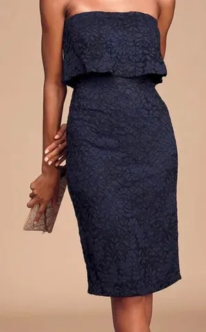 Lulus Let's Go Out Tonight Blue Lace Strapless Dress Medium Romantic‎ Evening thumbnail 1