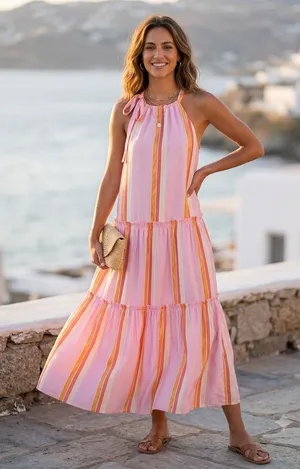 NWT Club Monaco Amirra Candy Striped silk midi coquette Barbie cottage dress 0 thumbnail 1