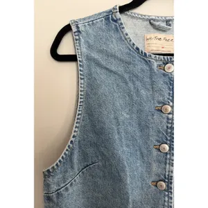 Free People We The Free Aimee Denim Long Vest‎ Ultra Light Beam Women's Size Med thumbnail 7
