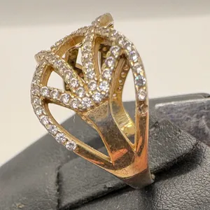 Vintage 925 Sterling Silver Gold Plated CZ Lattice Wave Statement Ring Size 9.25 thumbnail 4