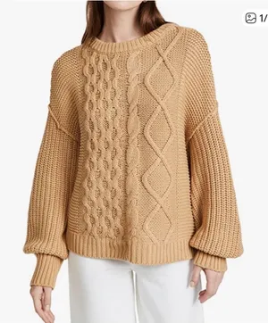 Free People Dream Cable Knit Oversized Sweater Camel NWT Size S‎ Crewneck thumbnail 1
