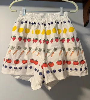 YLLW The Label Market Linen Shorts S Fruit Vegetable Print thumbnail 1