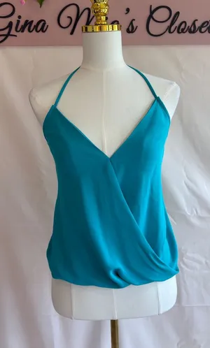 Bevello Teal Halter Tank Top Blouse Size Small thumbnail 1