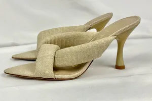 Antonio Melani Linen Tweed Knotted Mule Heels Cream Beige Sz 6 Prisella Sandal thumbnail 1