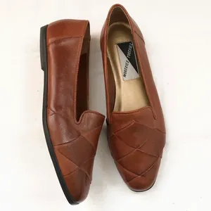 Mootsies Tootsies Vintage Brown genuine leather woven braided loafers flats almond toe preppy retro academia office siren core-Size 6 thumbnail 2