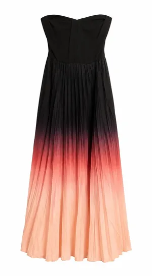 Plus Size 5X Strapless Ombre Pleated Maxi Evening Dress Black Pink thumbnail 1