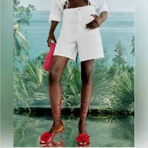 Zara Denim Bermuda Shorts High Rise Women's 12 White Denim New thumbnail 2