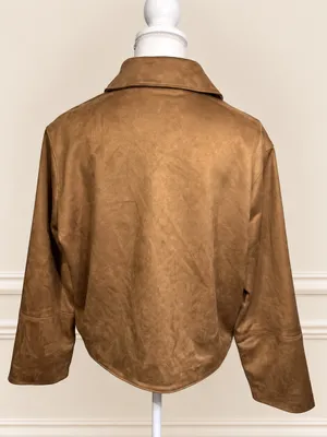 Abercrombie & Fitch Vegan Suede Camel Brown Shirt Jacket L thumbnail 5