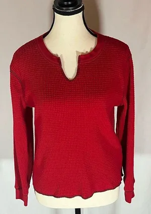 Madewell Women’s Long Sleeve Waffle Knit Henley Style Neckline Top thumbnail 1