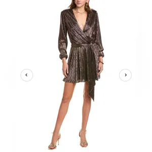Ramy Brook Elise Metallic Wrap Mini Dress Gold Bronze NWT L thumbnail 2