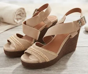 Indigo Neutral Tan Braided Wedge Sandals Size 6.5 thumbnail 1