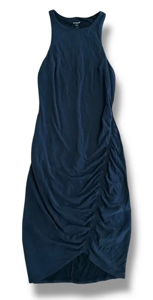 Express Women’s Black Sleeveless Ruched Midi Dress Tulip Hem Bodycon Tank XS‎ thumbnail 1