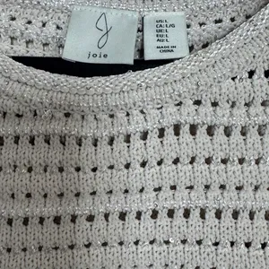 Joie Women's L Beige Knit Open‎ Weave Metallic Sparkle Short Sleeve Sweater Top thumbnail 4