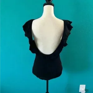 Intimately free people black ruffle sleeve bodysuit in size medium thumbnail 3