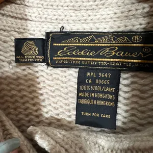 Vintage 100% Wool Sweater Eddie Bauer Tan Zip-Up Cardigan Pockets Size Medium thumbnail 12