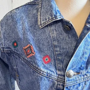 Vintage Cropped Embroidered Denim Jacket Southwestern‎ Boho Medium thumbnail 4