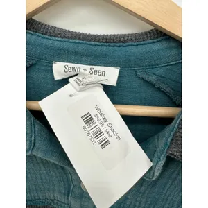 Sewn + Seen Whiskey Shacket Teal Blue‎ Cotton Gauze Mixed Media Waffle Knit Sz M thumbnail 7