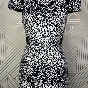 Tibi Animal Print Leather Panel Dress Black Cream Size‎ US 2 thumbnail 6