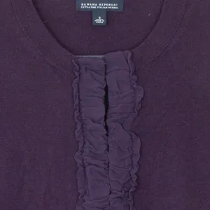 Banana Republic Merino‎ Wool Cardigan Ruffle Front Purple Fitted Sweater Size S thumbnail 3