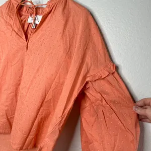 Cleobella Organic Cotton Orange Textured Long Sleeve Tie Neck Tunic Blouse S thumbnail 5