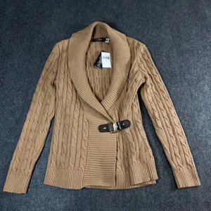 Lauren Ralph Lauren Camel Cable Knit Buckle Cardigan Sweater NWT Medium Designer thumbnail 1
