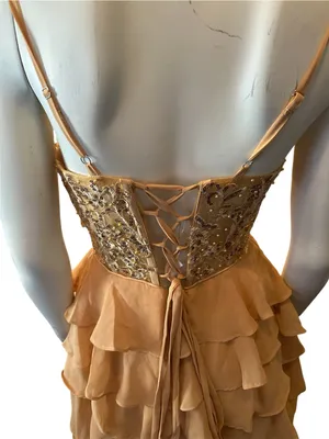 Class and Fashion Sequin and Chiffon Tiered Dress Gold 8 NWT thumbnail 5