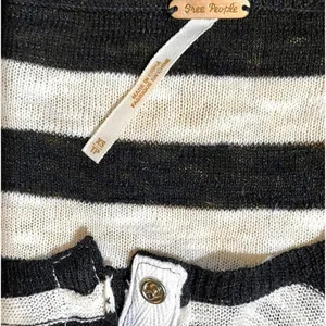 Free People‎ Knit Blouse Black White Striped Tie Front Boho Casual Size XS thumbnail 4