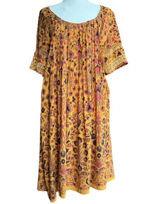 Ecote Boho Orange and Brown Dress‎ Sz M thumbnail 3