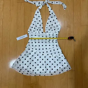Princess Polly Casidy plunge white and black polka dot halter romper thumbnail 7