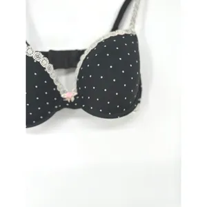 Victoria Secret Lined Demi Bra 36C Black Polka Dot Lace Bow Lingerie Pinup Retro thumbnail 2