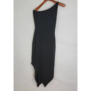 Venus One Shoulder Dress Womens XS Black Midi Hi-Low Hem Stretchy Built in Bra thumbnail 3