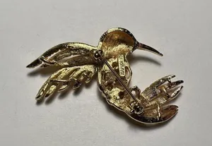 Napier Hummingbird Bird Multi Color Rhinestone Gold Tone Brooch Pin Signed thumbnail 4