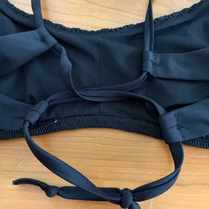 Hollister Swim Black Smocked Bandeau Bikini Top‎ Strappy Lace Up Back Large thumbnail 4