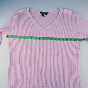 Lauren Ralph Lauren Women's Pink Cable Knit V Neck Sweater‎ 3/4 Sleeve Size S thumbnail 6
