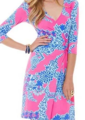 Lilly Pulitzer Yvette Pink/Blue wrap dress size medium tropical thumbnail 1