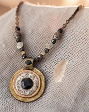 Vintage Chico's Boho Statement Pendant Necklace, Mixed Metal Necklace thumbnail 1