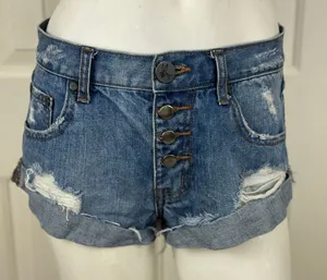 One X One Teaspoon Harlets High Rise Exposed Button Fly Jean Shorts 24 thumbnail 1