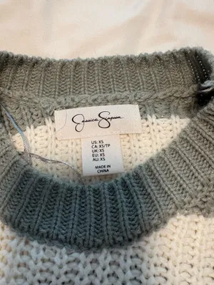 Jessica Simpson Cropped Green and White Striped Sweater thumbnail 2